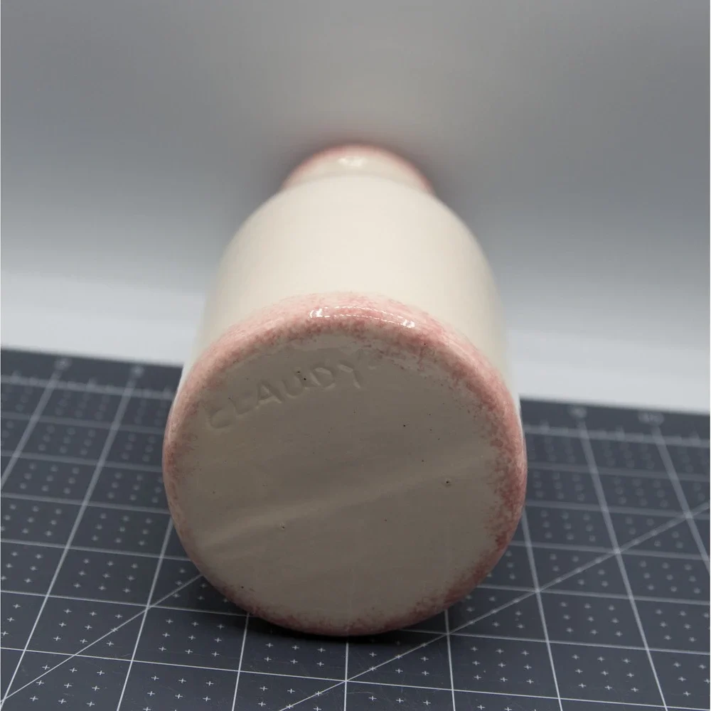 Claudy‎ Ceramic Milk Bottle Vase Cream Pink Heart Farmhouse Decor 7.5 Inch